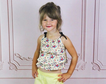 Alice in Wonderland Inspired Tiered top with Yellow Shorts for Little Girls