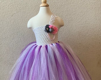 Purple Princess Tulle Tutu Dress with Crochet Top