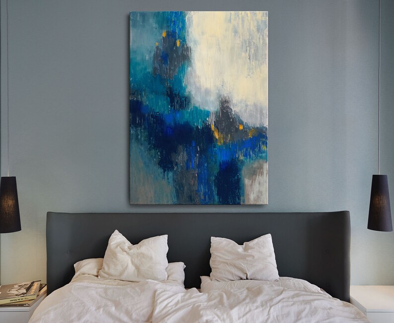 Blue Oversized wall art Acrylic Painting on canvas Large Etsy