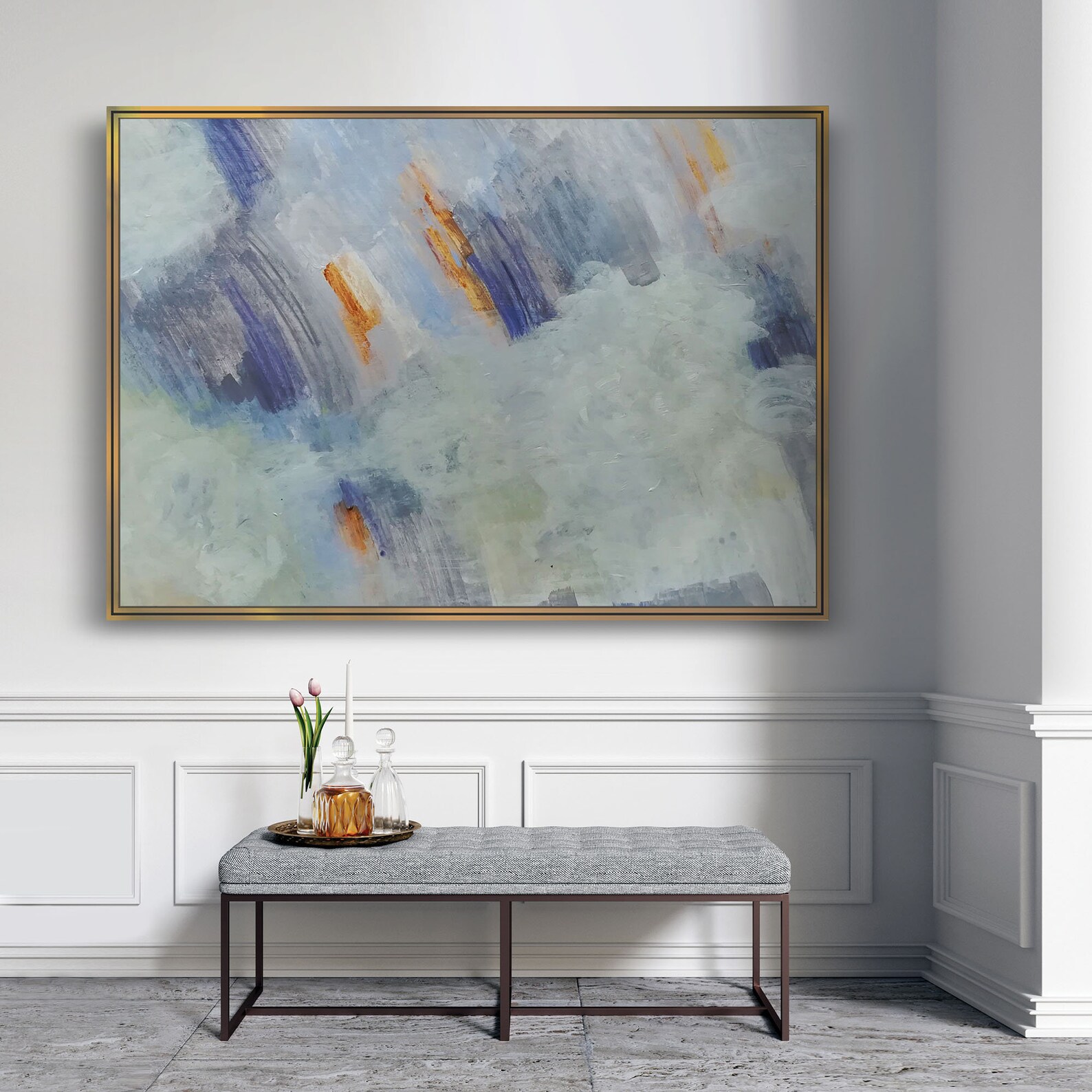 Gray modern abstract artwork Horizontal gray canvas wall art | Etsy