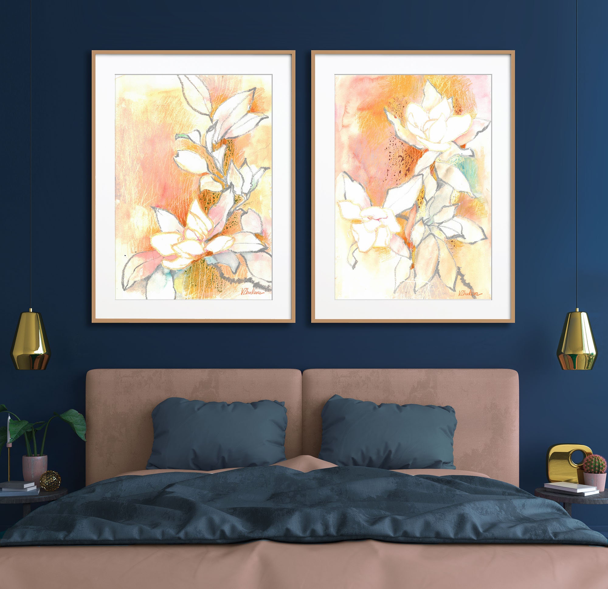 Floral Blush Pink wall art bedroom wall decor over the bed Etsy