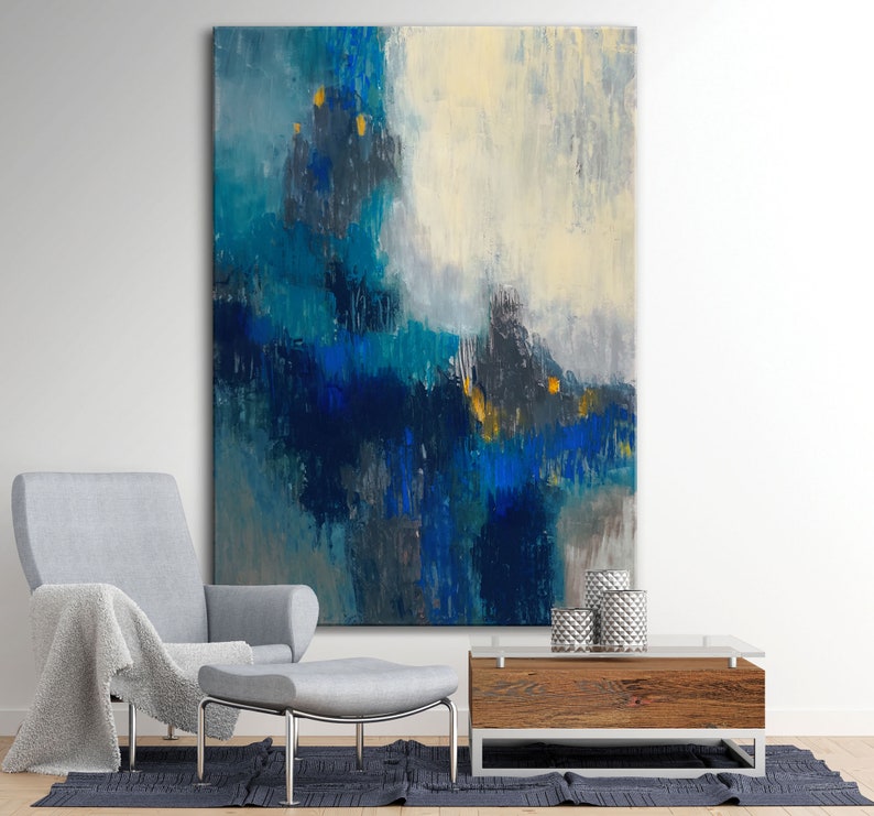Blue Oversized wall art Acrylic Painting on canvas Large Etsy