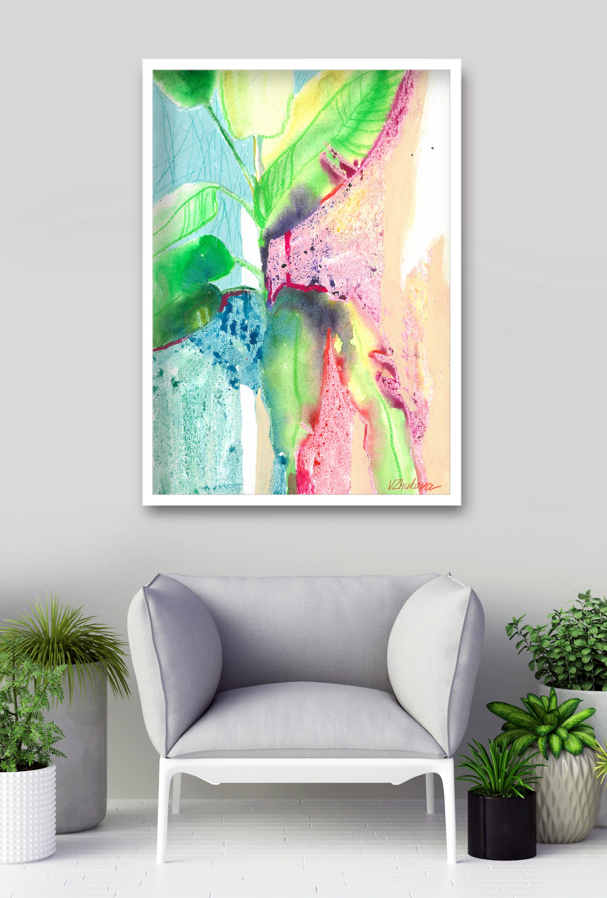 Tropical leaves art Plant poster Colorful printable wall | Etsy