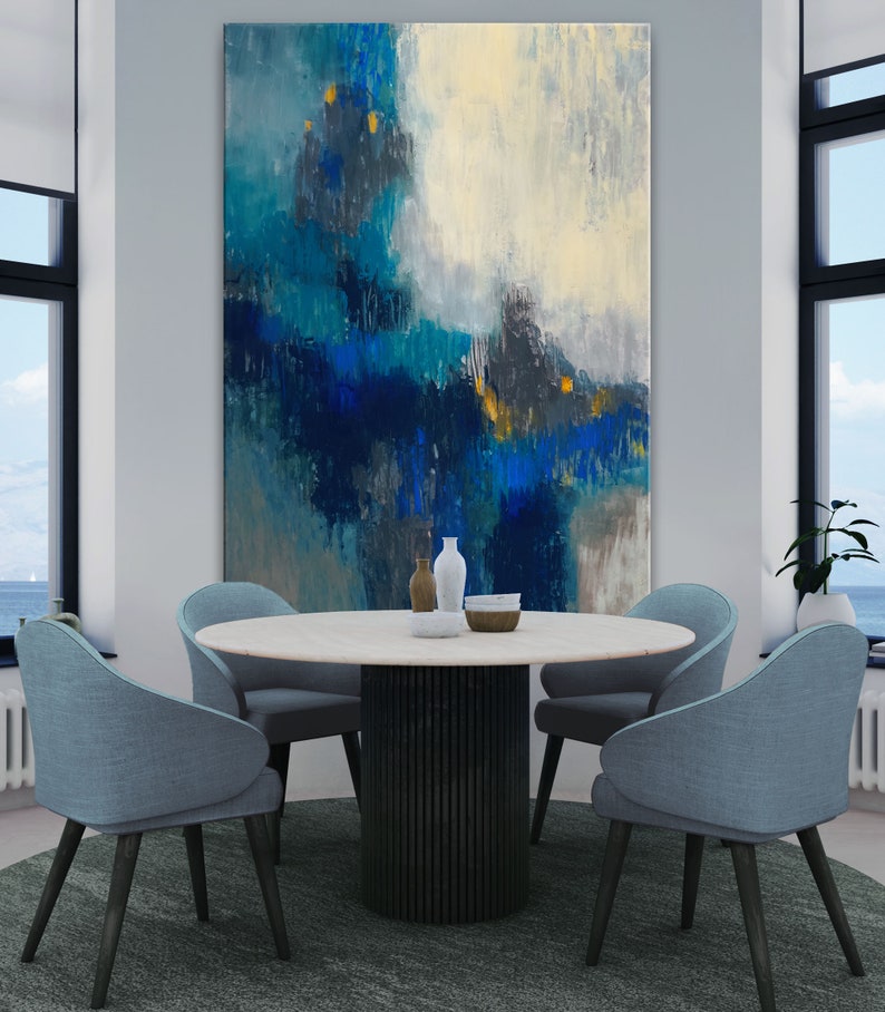 Blue Oversized wall art Acrylic Painting on canvas Large Etsy