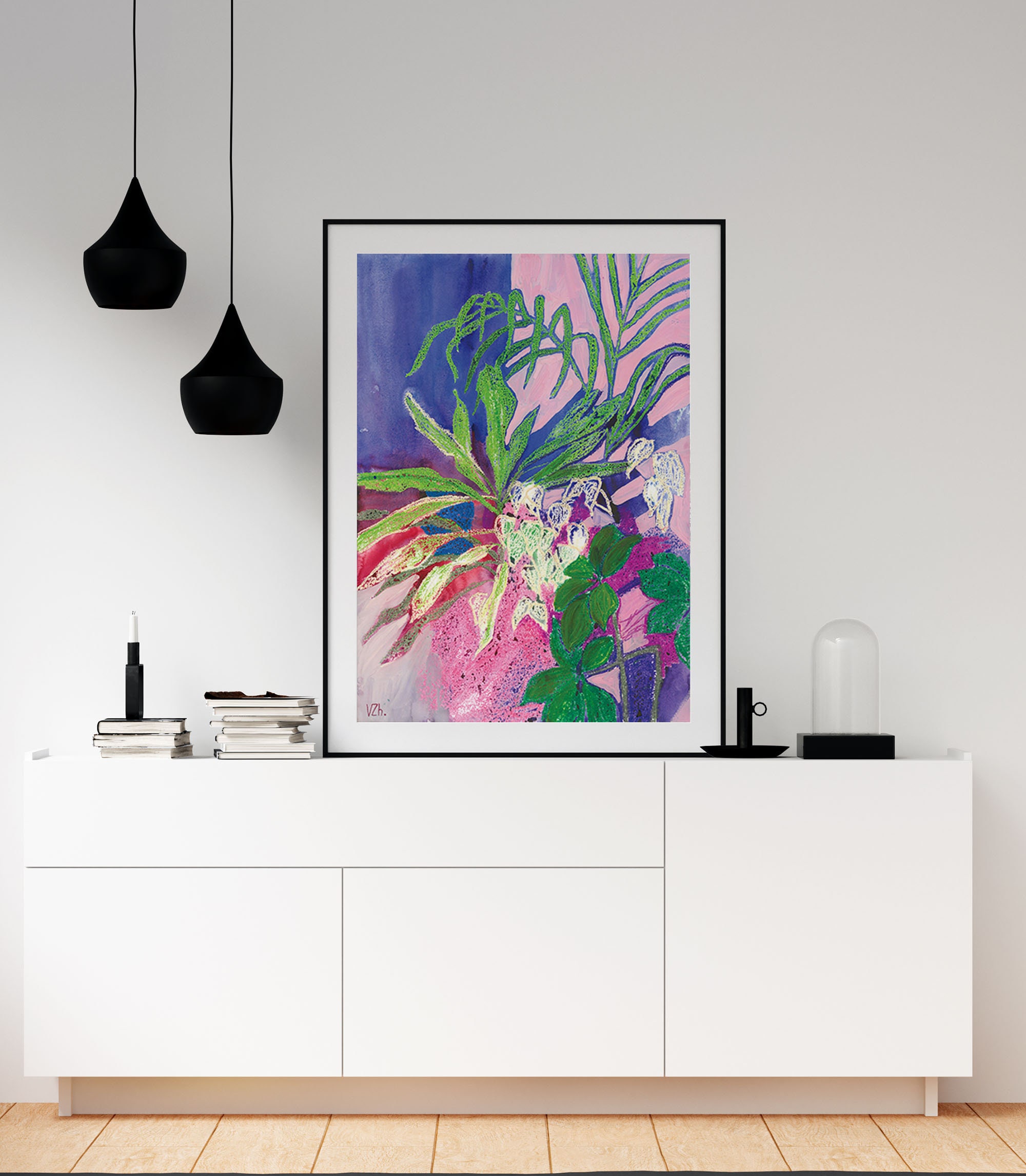 Pink Blue Flower Painting Pink Green Botanical Wall Art Pastel Etsy