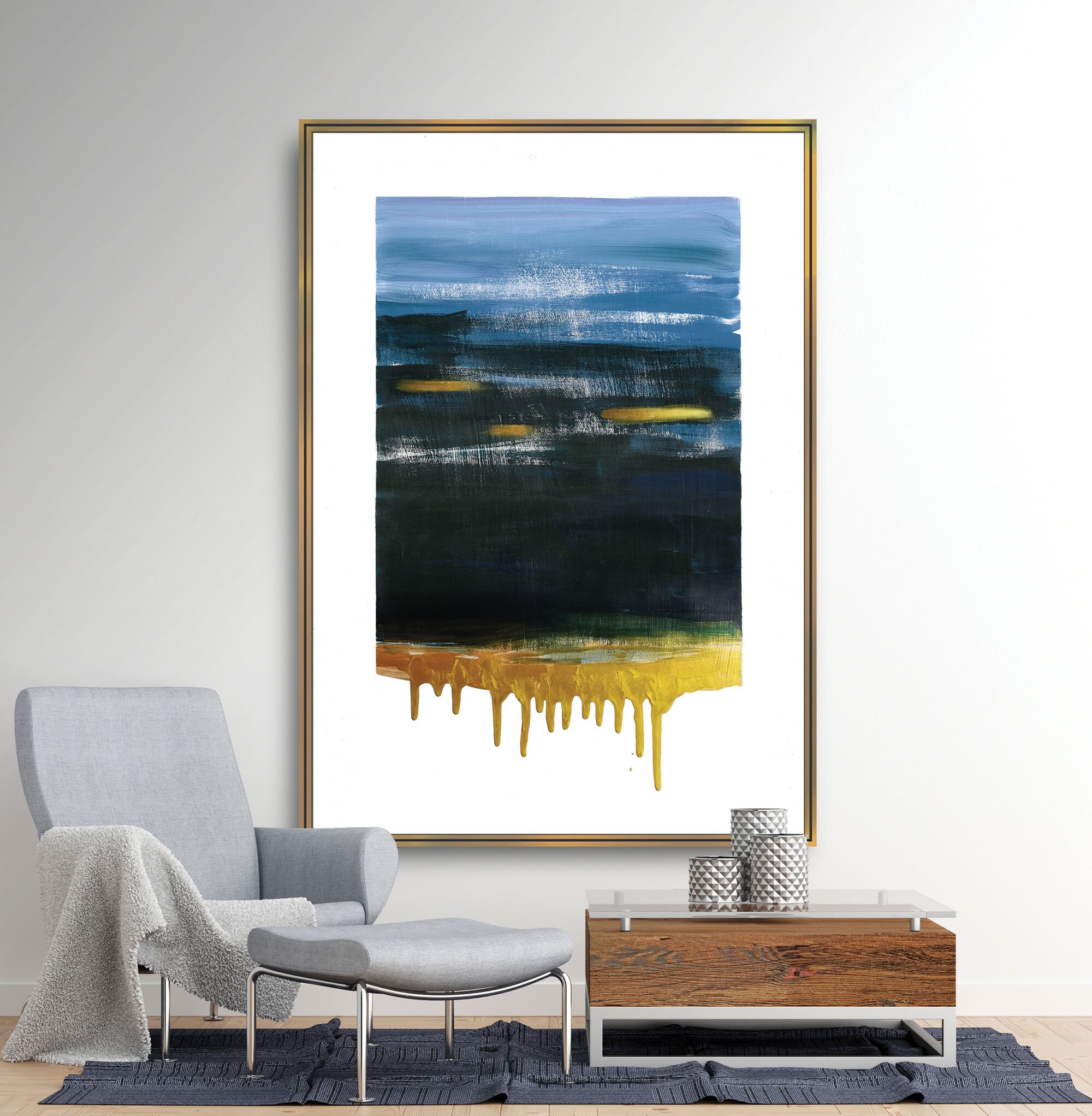 Oversized wall art Extra large wall art decor Navy Blue Etsy