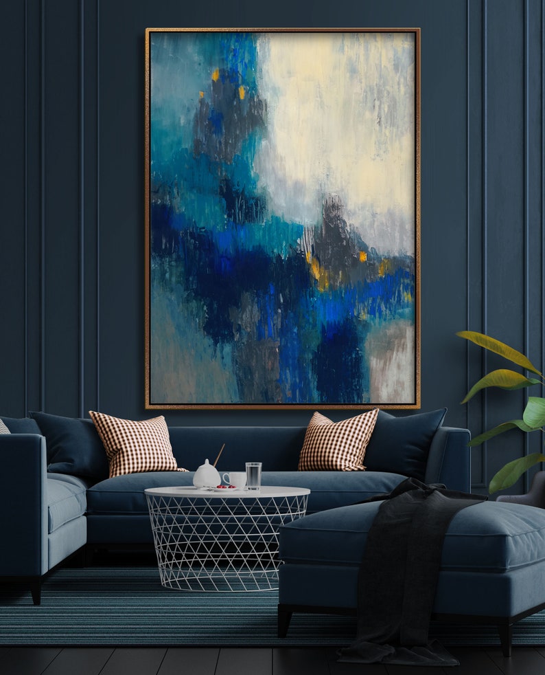 Blue Oversized wall art Acrylic Painting on canvas Large Etsy