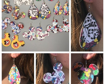 Pendientes de piel sintética inspirados en Disney, pendientes inspirados en Disney, pendientes de Mickey, pendientes de Minnie, pendientes de cabeza de ratón