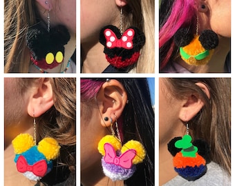 Disney Sensational Six Inspired Pom Pom Earrings, Mickey Mouse Inspired Pom Pom Earrings, Disney Earrings, Pom Pom Earrings