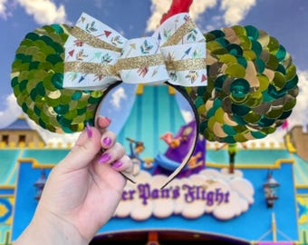 Uszy inspirowane Piotrusiem Panem Disneya, uszy „Nigdy nie dorastaj”, uszy Piotrusia Pana Disneya, uszy Myszki Miki, uszy Myszki Minnie, uszy Myszki, WYKONANE NA ZAMÓWIENIE