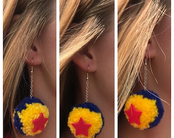 Disney Pixar Ball Inspired Pom Pom Earrings, Pixar Ball Earrings, Disney Earrings, Pom Pom Earrings