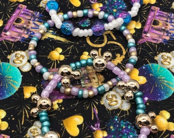 Disney World 50th Anniversary Inspired Bracelet Stack, Disney World 50th Bracelet Stack, Disney Beaded Bracelet, Disney Bracelet