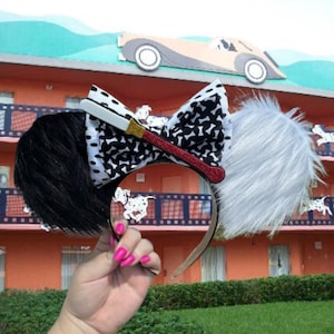 Cruella De Vil Disney Ears, Cruella Disney Ears, 101 Dalmatians Inspired Disney Ears, Mouse Ears, Mickey Ears, Minnie Ears, MADE TO ORDER