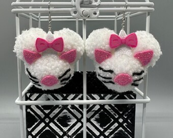 Disney Marie Inspired Pom Pom Earrings, Marie Pom Pom Earrings, Aristocats, Disney Earrings, Mickey Head Earrings, Pom Pom Earrings