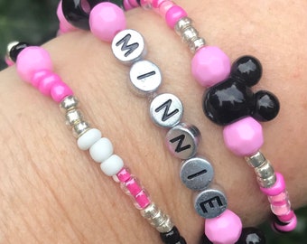 Disney Minnie Mouse Inspired Bracelet Stack, Minnie Bracelet Stack, Disney Beaded Bracelet, Disney Bracelet
