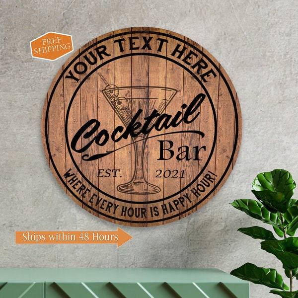 Personalized Cocktail Bar Sign Round Wood Sign Home Bar Decor Bar Accessories Custom Bar Sign Whiskey Bourbon Gift B3-00140052001