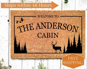 Custom Doormat, Personalized Door Mat, Cabin Doormat, Lake House, Housewarming Gift, Wedding Gift, Family Name Front Door Mat DM-18300001013