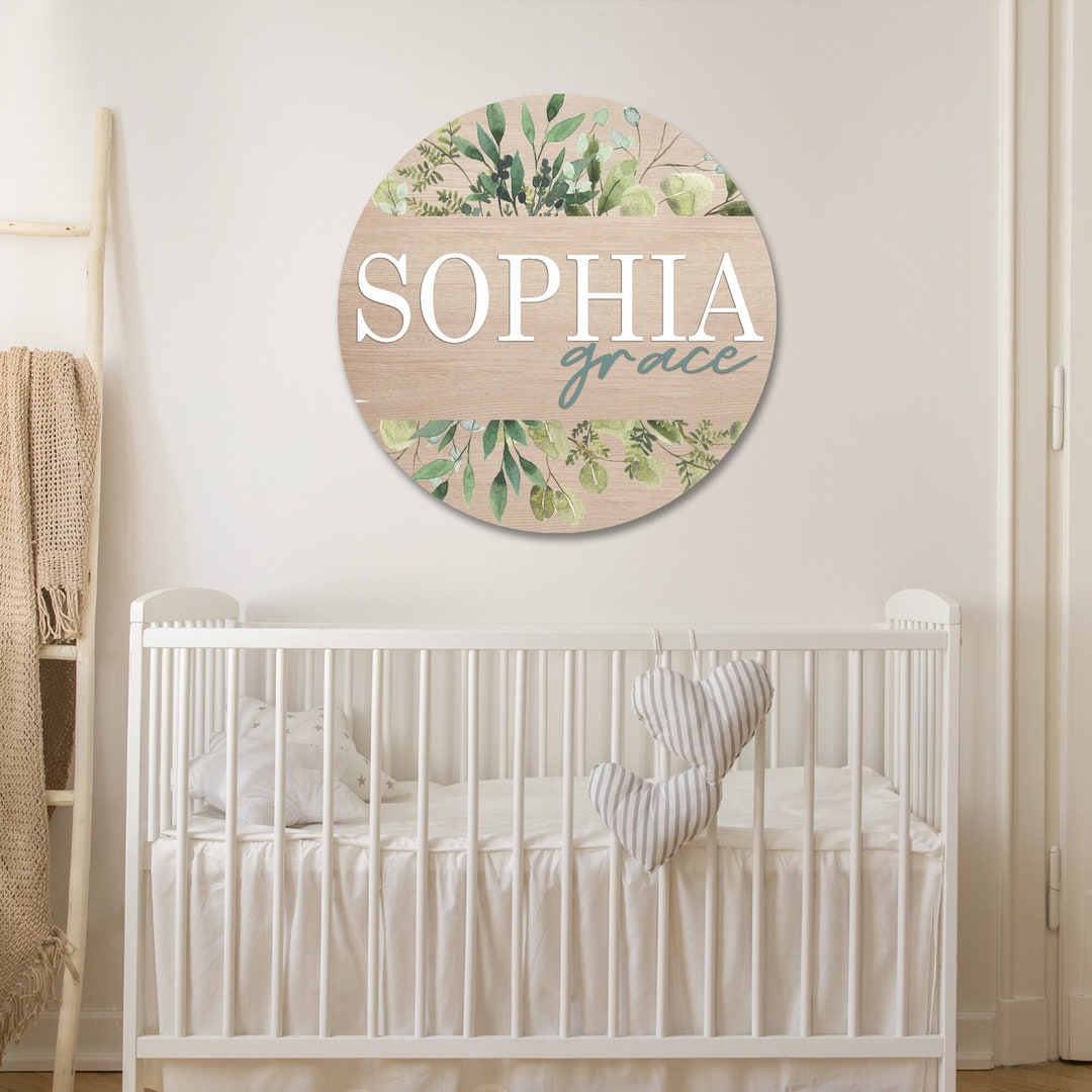 Floral Nursery Name Sign, Round Wooden Baby Shower Gift - Etsy
