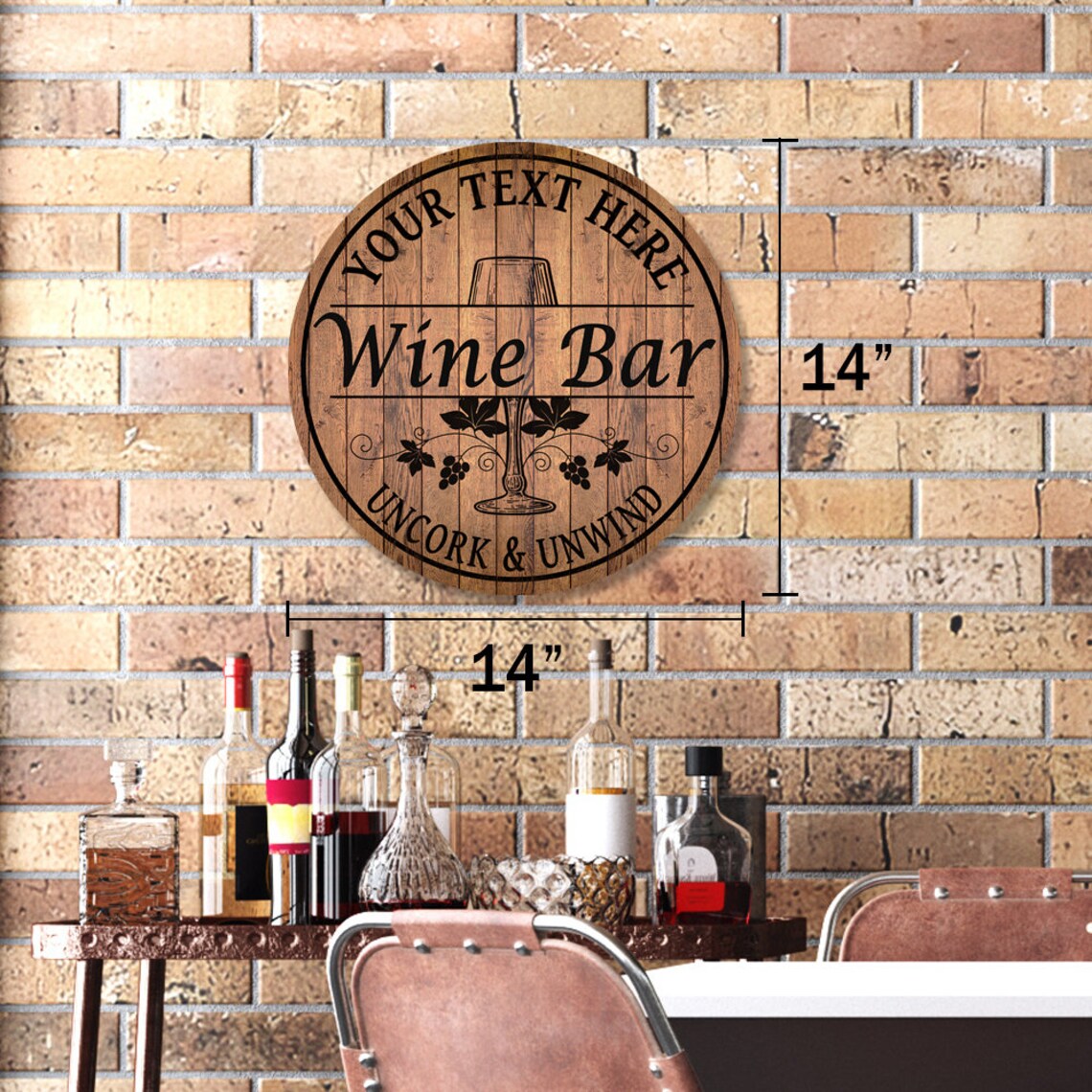 Personalized Wine Bar Sign 14 Round Wood Sign Home Bar Etsy