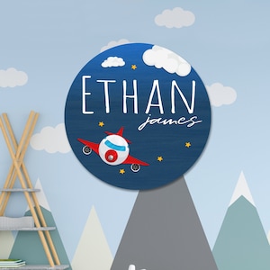 Airplane Nursery Name Sign For Kids Room Decor, Nursery Name Sign with Aiplane, Wooden Sign For Boys Nursery Decor, Custom Baby Name Sign