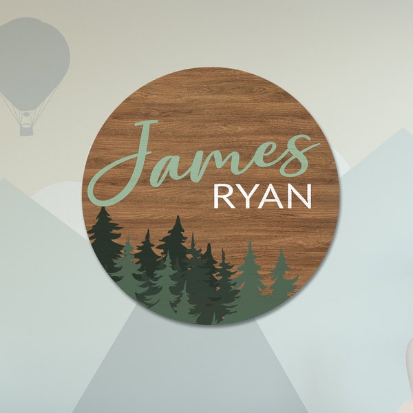 Woodland Theme Nursery Name Sign For Newborn, Nursery Name Sign with Pine Trees, Wooden Sign For Nursery Decor, Unique Shower Gift