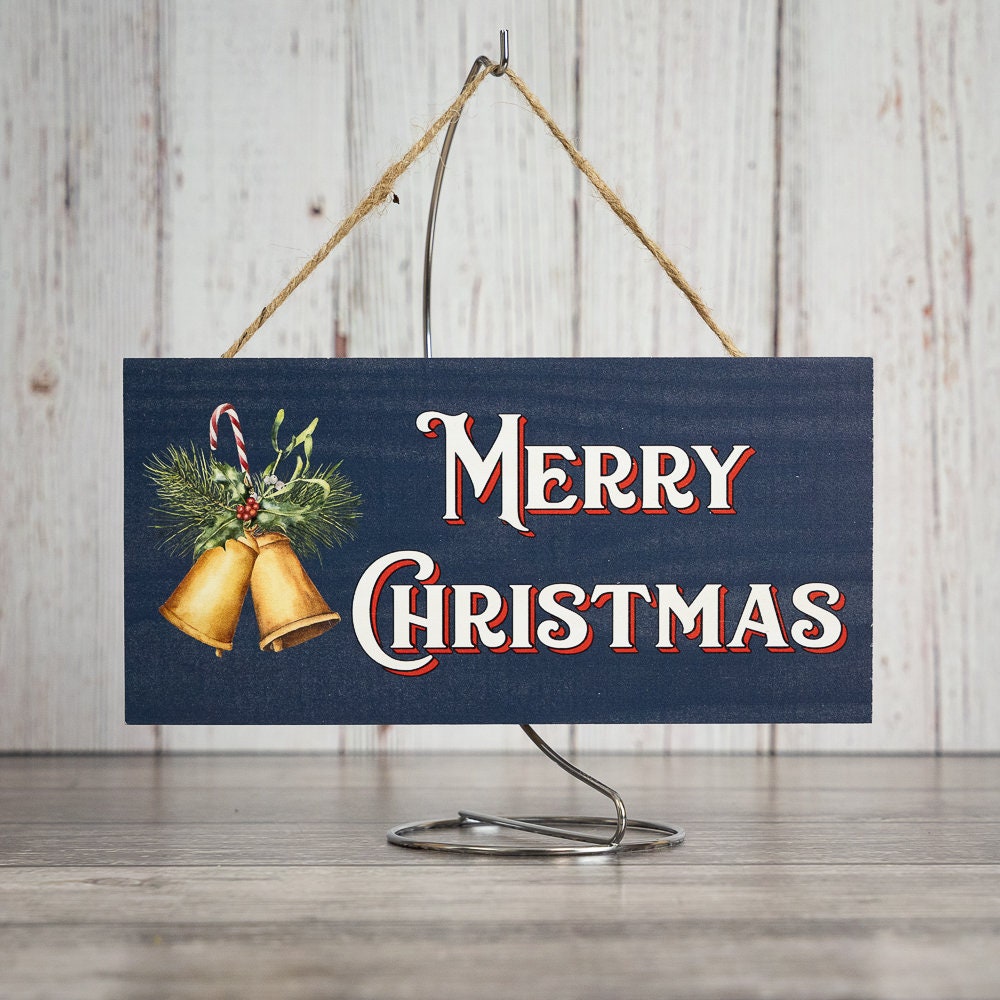 Merry Christmas Hanging Wood Signs Blue Decor Holiday Etsy