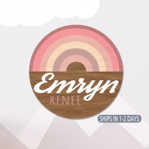 Letrero de nombre para habitación infantil con diseño de arcoíris, decoración bohemia de madera, regalo para baby shower