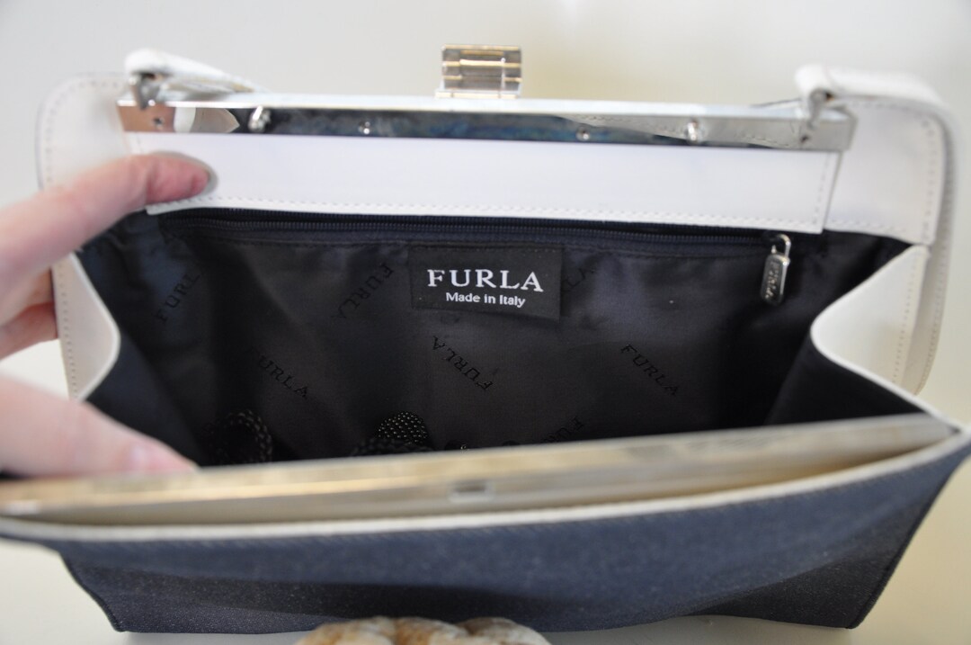 Vintage Furla Bag Denim and Leather Etsy