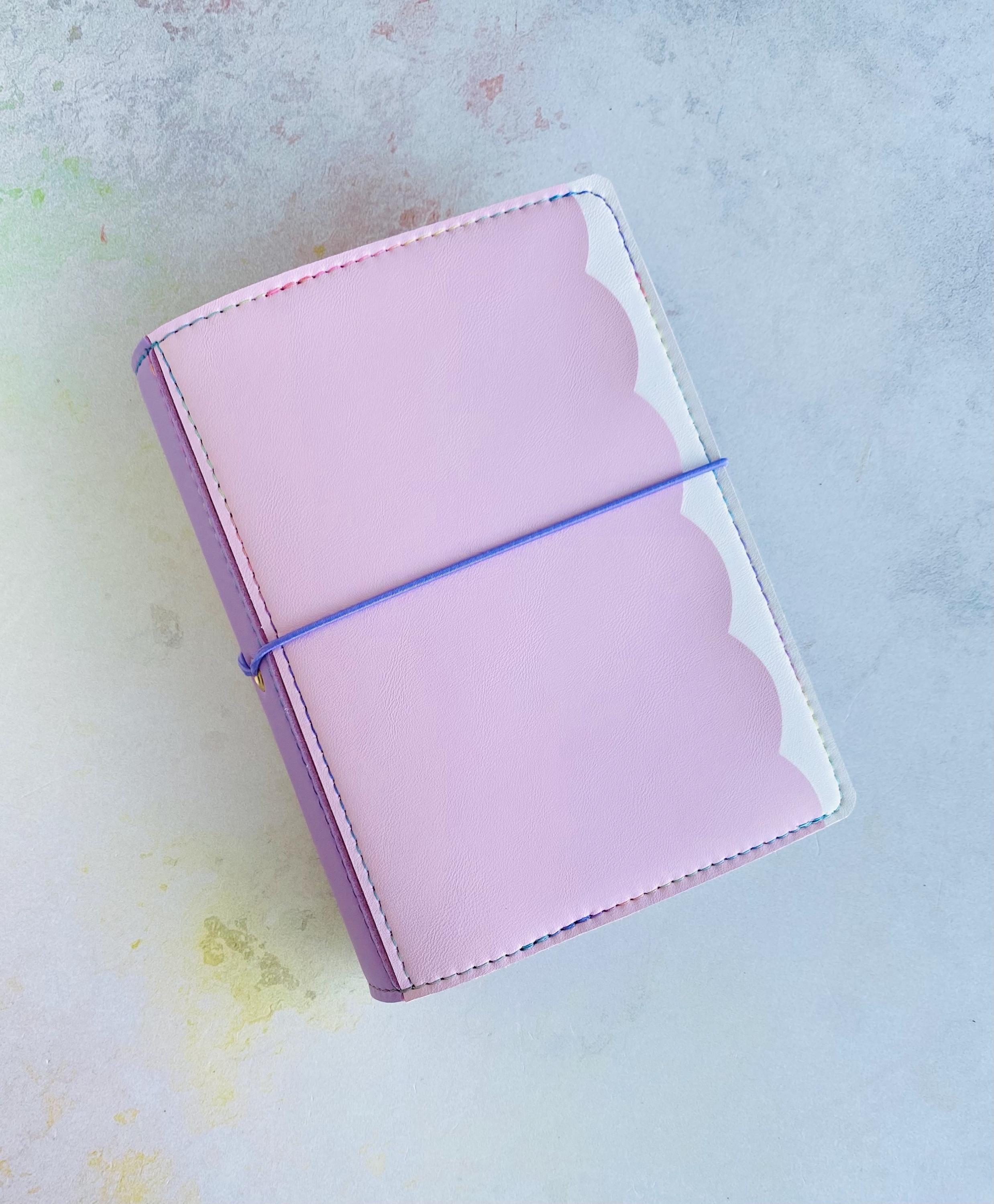 Handmade pink white and lilac color faux leather planner cover