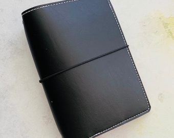 All black Planner cover. Mini happy planner cover. Traveler’s notebook cover. Faux leather  planner cover. Vegan TN  cover.