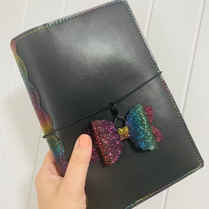 Black and rainbow planner Traveler’s notebook cover. Handmade planner cover. Faux leather cover for planner. Vegan leather planner cover