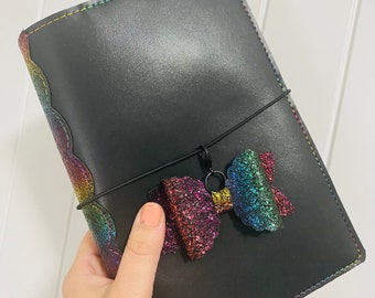 Black and Rainbow Planner Traveler’s Notebook cover. Handmade Planner cover. Faux leather cover for planner. Vegan leather planner cover