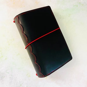 Handmade Black Faux Leather Planner cover. Traveler’s Notebook Planner cover. Vegan leather planner cover. Handmade planner cover. Planner