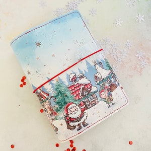 Handmade Christmas theme faux leather planner cover. Traveler’s notebook planner cover. Vegan leather planner cover. Handmade planner