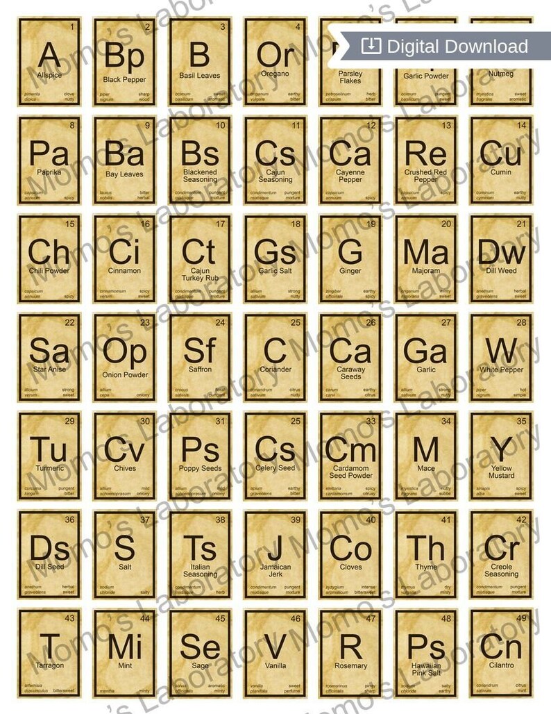 printable test tube spice labels spice rack periodic etsy