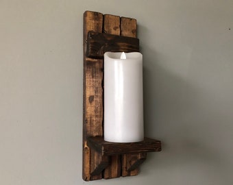 Rustic Candle Sconce Set / Candle Holder / Wall Sconce / Rustic Wall Decor / 3”- 3-1/2” Diameter LED Flameless Candle Holder