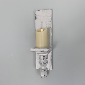Distressed Farmhouse Candle Sconce Set / Candle Holder / Wall Sconce / Rustic Wall Decor / 3”-3-1/2” Diameter LED Flameless Candle Holder