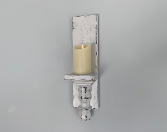 Distressed Farmhouse Candle Sconce Set / Candle Holder / Wall Sconce / Rustic Wall Decor / 3”-3-1/2” Diameter LED Flameless Candle Holder