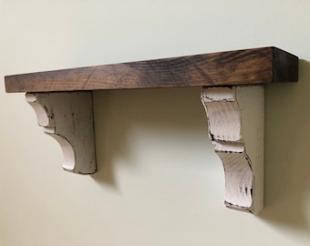 Farmhouse Corbel Shelf / Rustic Shelf with Corbels / Kitchen Shelf / Bathroom Shelf / Open Shelf / Distressed Floating Shelf
