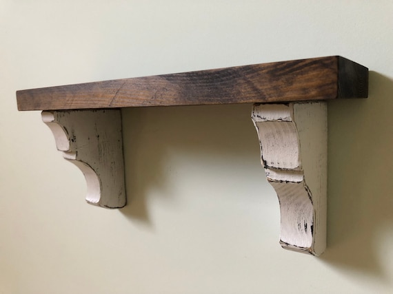 Farmhouse Corbel Shelf / Rustic Shelf with Corbels / Kitchen Shelf / Bathroom Shelf / Open Shelf / Distressed Floating Shelf