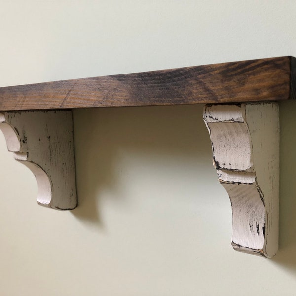 Farmhouse Corbel Shelf / Rustic Shelf with Corbels / Kitchen Shelf / Bathroom Shelf / Open Shelf / Distressed Floating Shelf