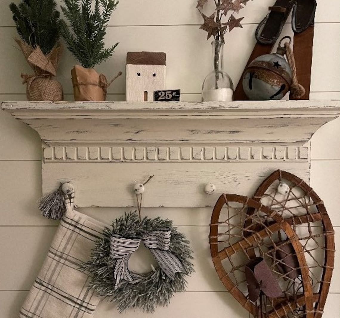 French Country Shelf With Knobs / Distressed Shelf With Knobs Etsy