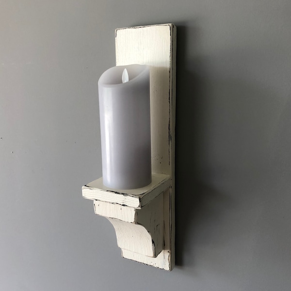 Distressed Candle Sconce Set / Candle Holder / Wall Sconce / Rustic Wall Decor / 3”-3-1/2” Diameter LED Flameless Candle Holder