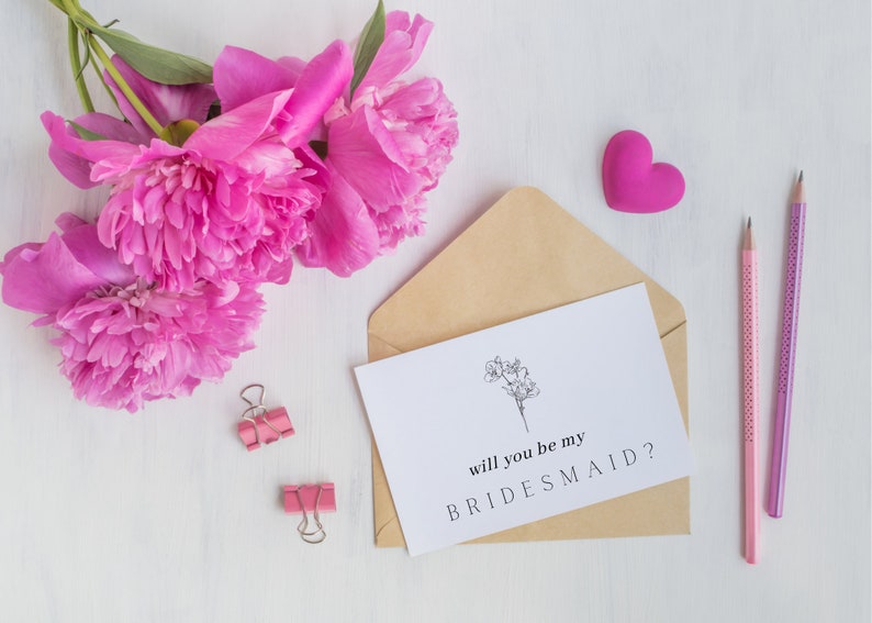 Minimalistic Wedding Bridesmaid Gift Bridesmaid Proposal Card Floral Design 4x6 Bridal Party Proposal Card