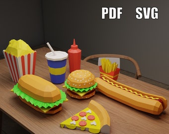 Paquet de malbouffe 3D papercraft | Sculpture en papier bricolage | Modèle en papier | Faites-le vous-même | Poly faible | Patron PDF | origami | décoration intérieure