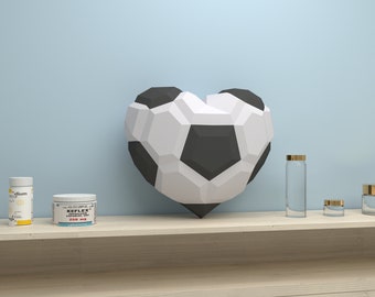 Soccer Ball Heart Papercraft: DIY Low Poly Sculpture (PDF Pattern)