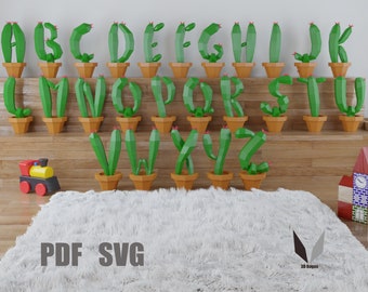 Cactus Alphabet 3D Papercraft: DIY Low Poly Paper Sculpture (PDF Pattern)