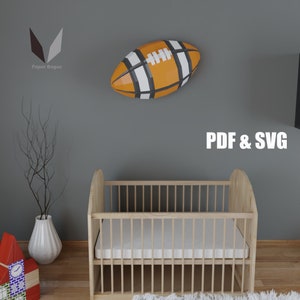 Football américain Rugby mural 3D en papier | Sculpture en papier bricolage | Modèle en papier | Faites-le vous-même | Poly faible | Patron PDF | origami