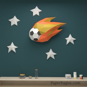 Fireball Soccer 3D Papercraft: DIY Low Poly Model (PDF Pattern)