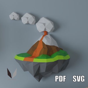 Volcano mountain 3D papercraft | DIY paper sculpture | Paper model pattern | Do it yourself | Low poly | PDF pattern | origami | home decor